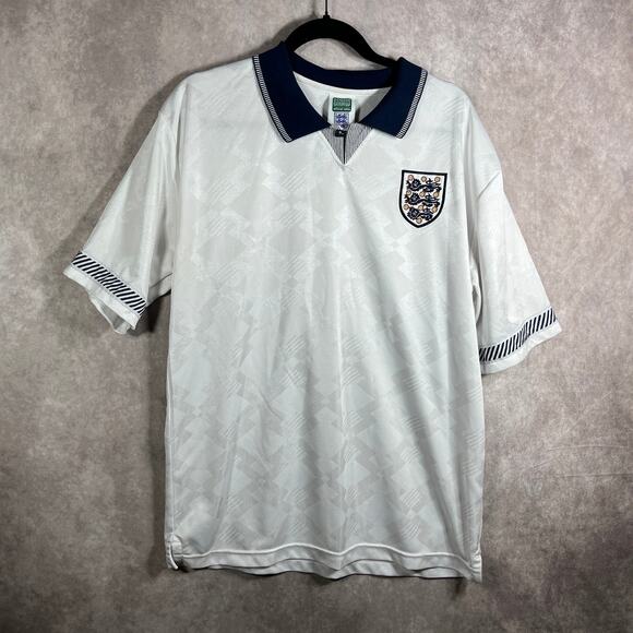 Score Draw England National 1990/1991 Polo Shirt Mens Large White Football - Picture 1 of 10